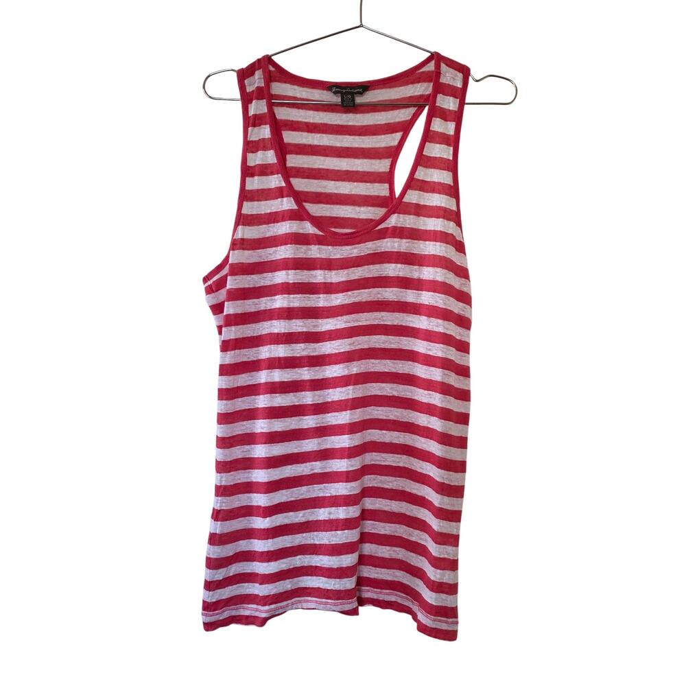 Tommy Bahama Linen Tank Top Womens Size L Pink White Striped Racerback Linen
